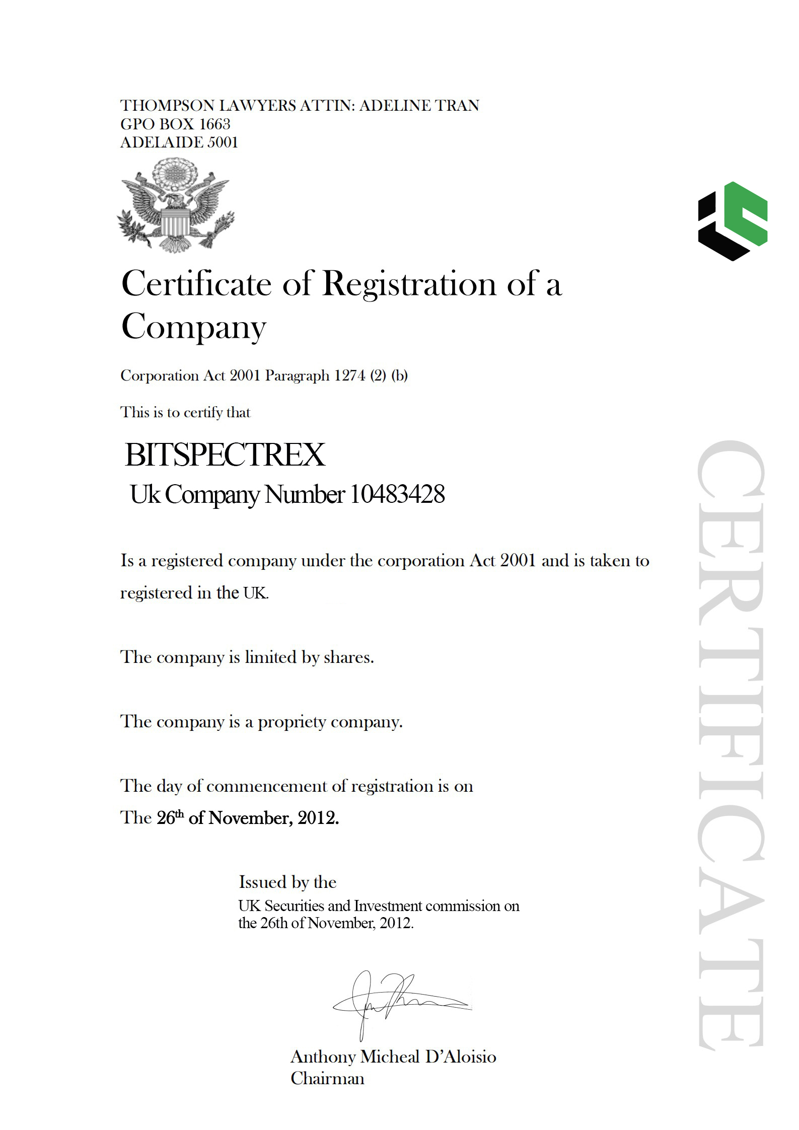 Certificate